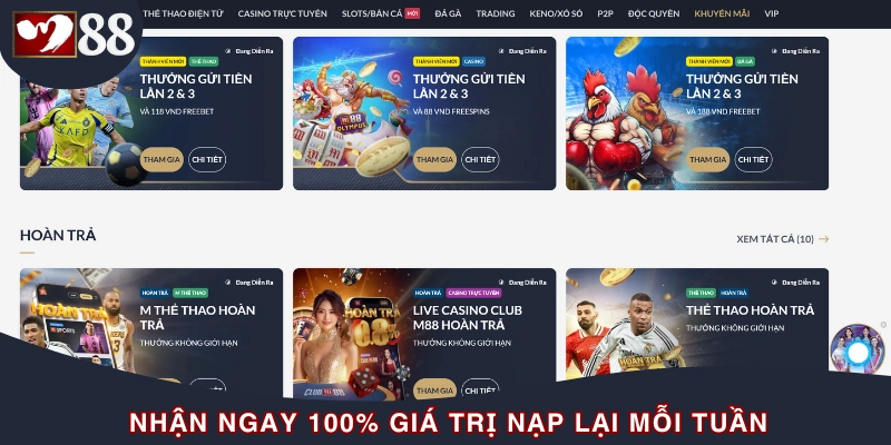 Khuyến mãi nạp tiếp theo nhận ngay 100%