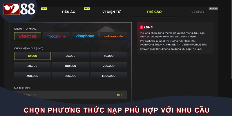 Nhà cái M88 có nhiều cách nạp tiền khác nhau